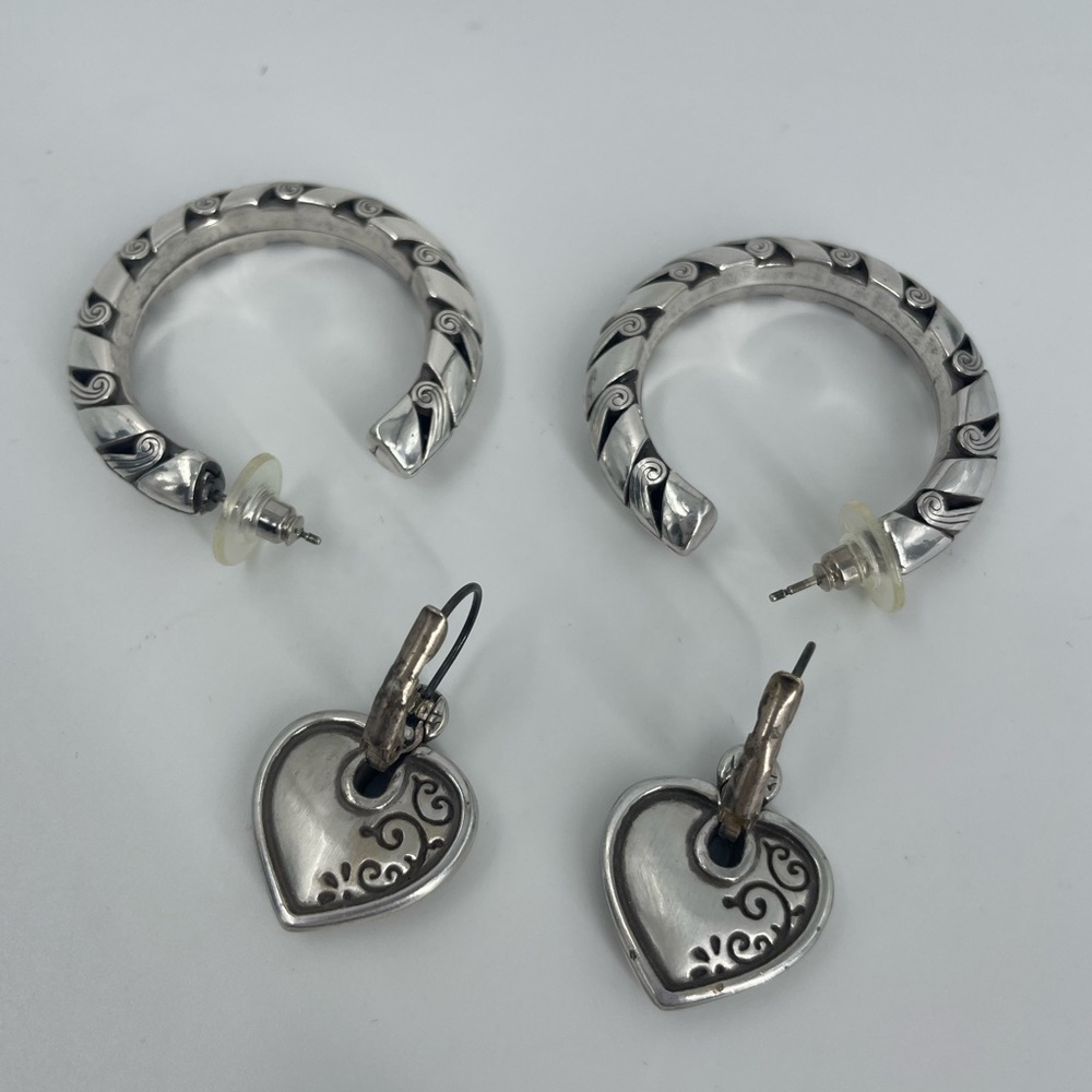 Open hoop silver earrings and heart earrings